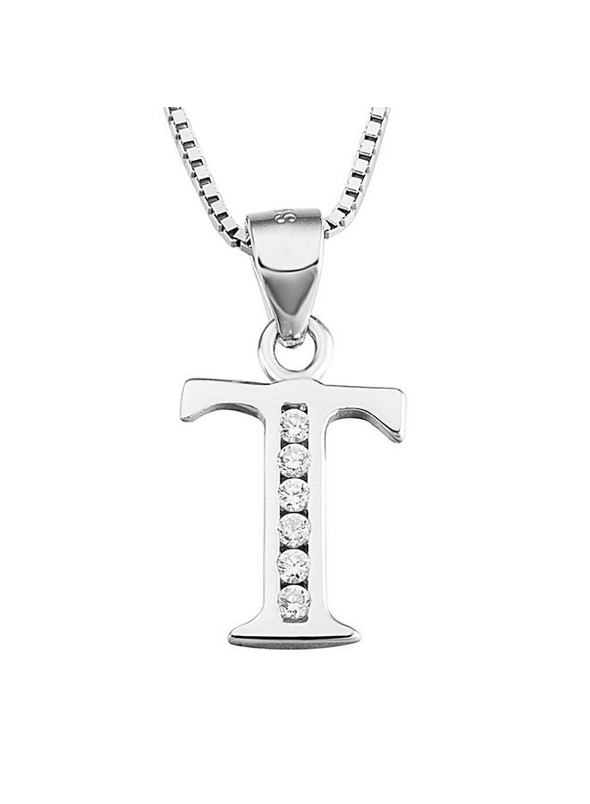 YFN Initial T Pendant Necklace In Sterling Silver With Cubic Zirconial 26 Letter Alphabet Jewelry For Women - Image 1