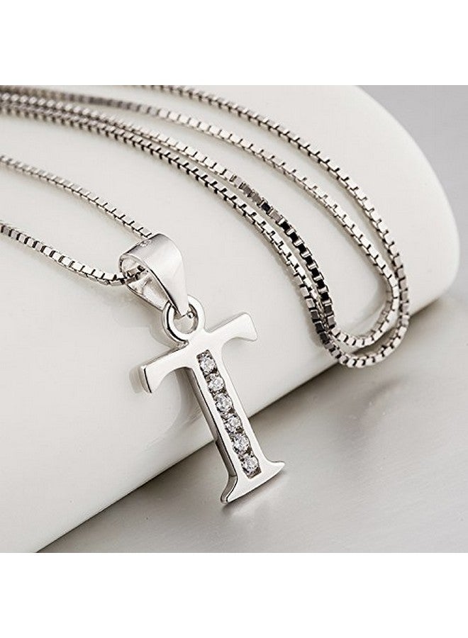 YFN Initial T Pendant Necklace In Sterling Silver With Cubic Zirconial 26 Letter Alphabet Jewelry For Women - Image 5