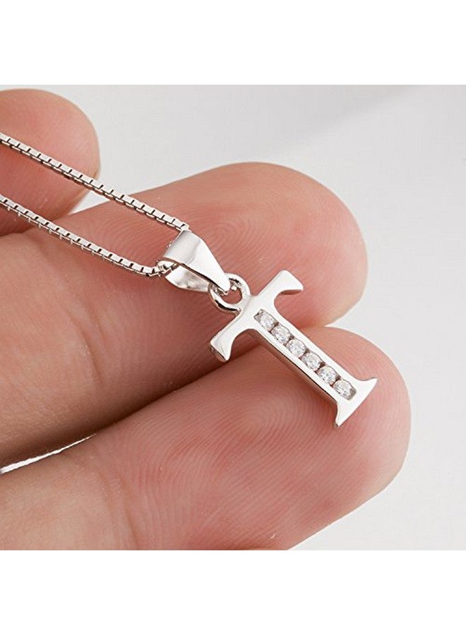 YFN Initial T Pendant Necklace In Sterling Silver With Cubic Zirconial 26 Letter Alphabet Jewelry For Women - Image 2