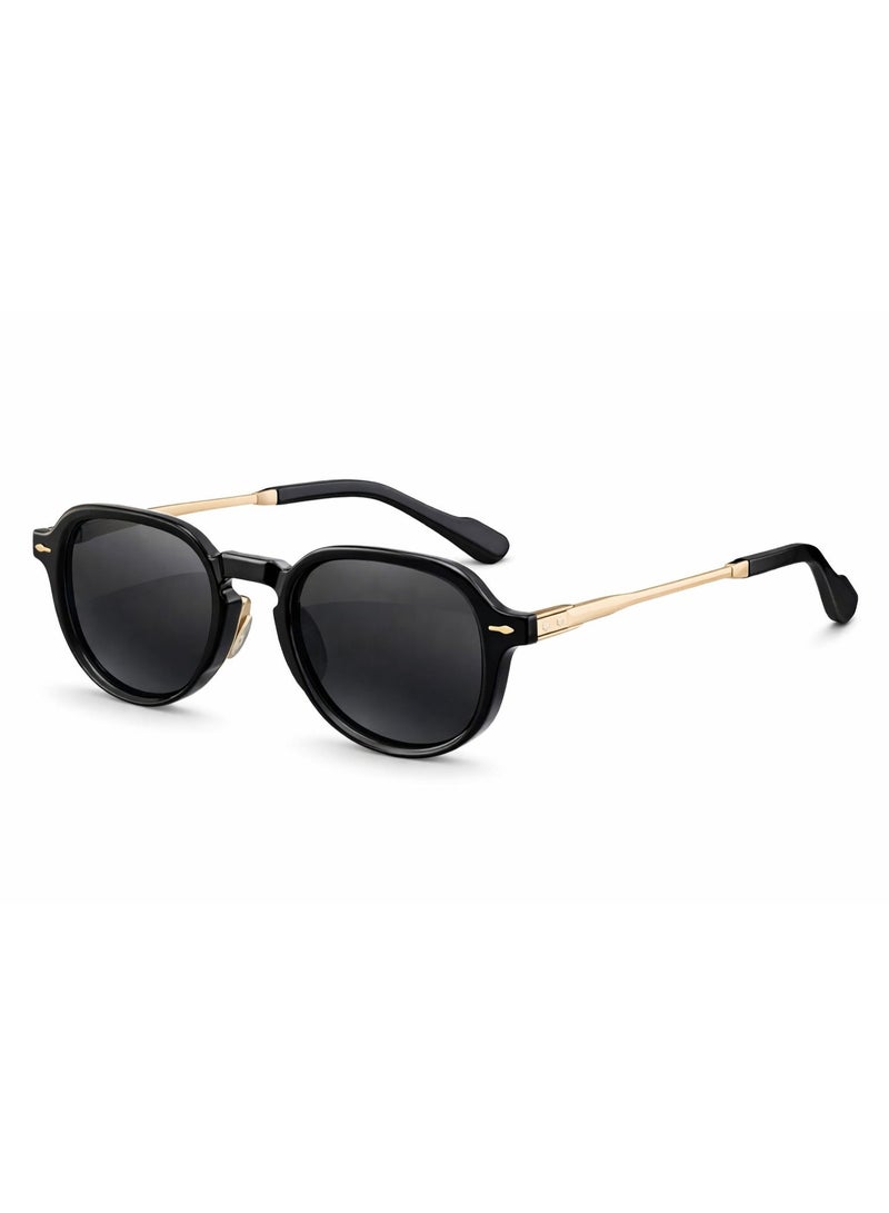 LUMIERE Men’s Round Black Sunglasses with Gold Metal Arms – UV Protection Stylish Fashion Eyewear - Image 2