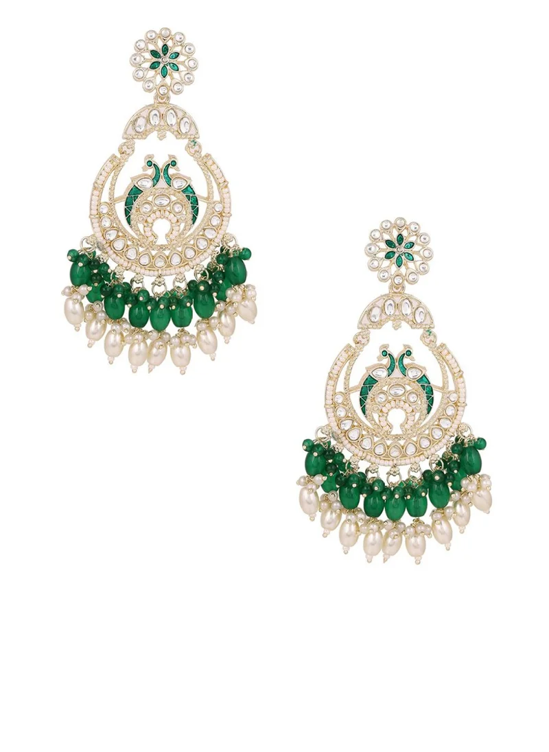 برياسي Twin Peacocks Kundan Stone Studded  Pearls Beaded Chandbalis