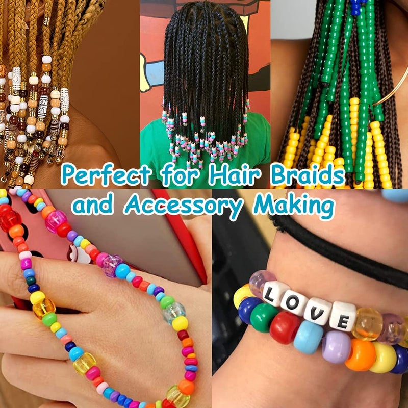 anpiwshjo Pony Beads Bulk 1100 Pcs, Beads Jewelry Making, Beads Bracelets Making, Hair Beads, Bracelet Beads, Plastic Beads Crafts, Hair Beads Braids Girls(Black, White & Gray Color) - Image 3