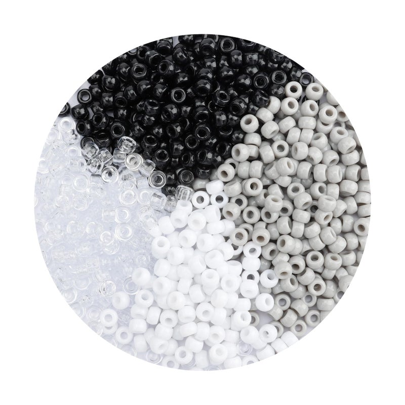 anpiwshjo Pony Beads Bulk 1100 Pcs, Beads Jewelry Making, Beads Bracelets Making, Hair Beads, Bracelet Beads, Plastic Beads Crafts, Hair Beads Braids Girls(Black, White & Gray Color) - Image 1