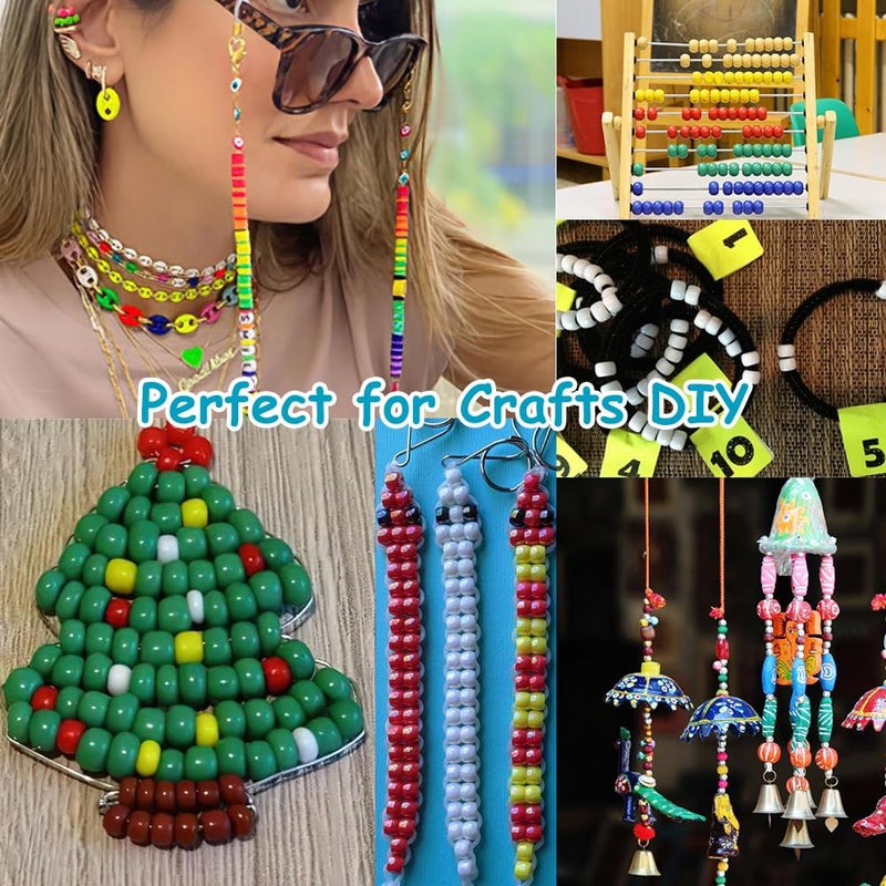 anpiwshjo Pony Beads Bulk 1100 Pcs, Beads Jewelry Making, Beads Bracelets Making, Hair Beads, Bracelet Beads, Plastic Beads Crafts, Hair Beads Braids Girls(Black, White & Gray Color) - Image 4