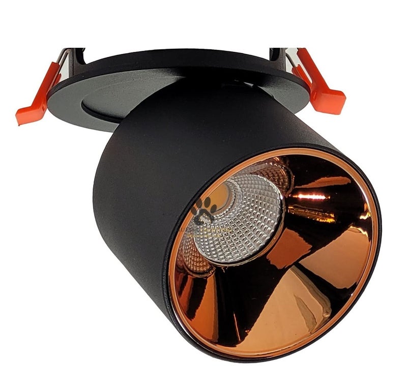 Mufasa 12 Watts Black Body Rose Gold Reflector Adjustable LED Concealed Ceiling Light Cylindrical Shape Indoor Flush Mount Spot Light Down Light Aluminum Body (6Cm Height) (Warm White) - Image 1