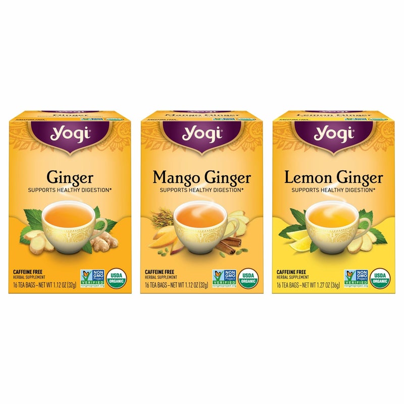 Yogi Tea Ginger Variety Sampler - 16 Bags per Pack (3 Packs) - Caffeine-Free, Organic Nausea Relief Teas â€“ Supports Digestion - Includes Ginger, Mango & Lemon Flavors - Image 1