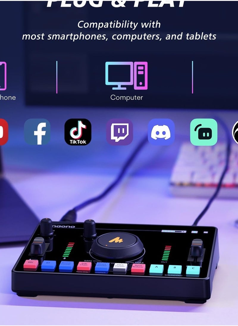 Maono - Streaming Audio Mixer/Live sound card/Audio Interface with Pro-preamp/Bluetooth/Built-in Battery/Noise Cancellation/48V Phantom Power for Live Streaming/Podcast Recording/Gaming - Image 1