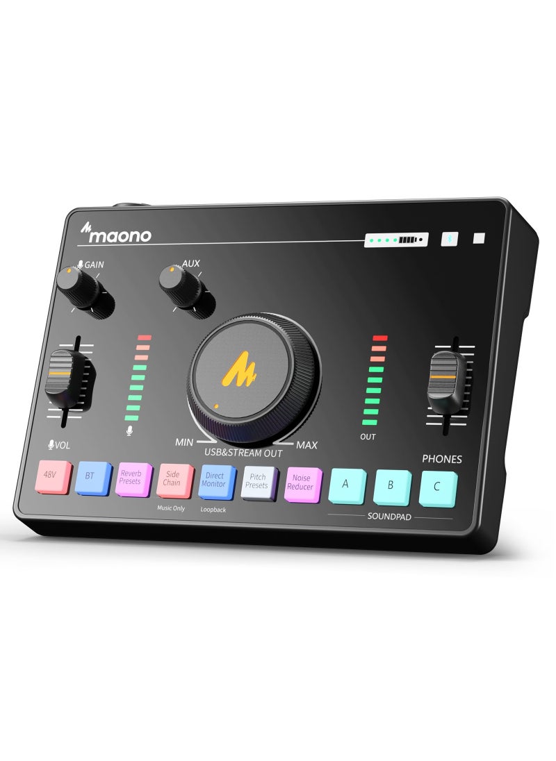 Maono - Streaming Audio Mixer/Live sound card/Audio Interface with Pro-preamp/Bluetooth/Built-in Battery/Noise Cancellation/48V Phantom Power for Live Streaming/Podcast Recording/Gaming - Image 1