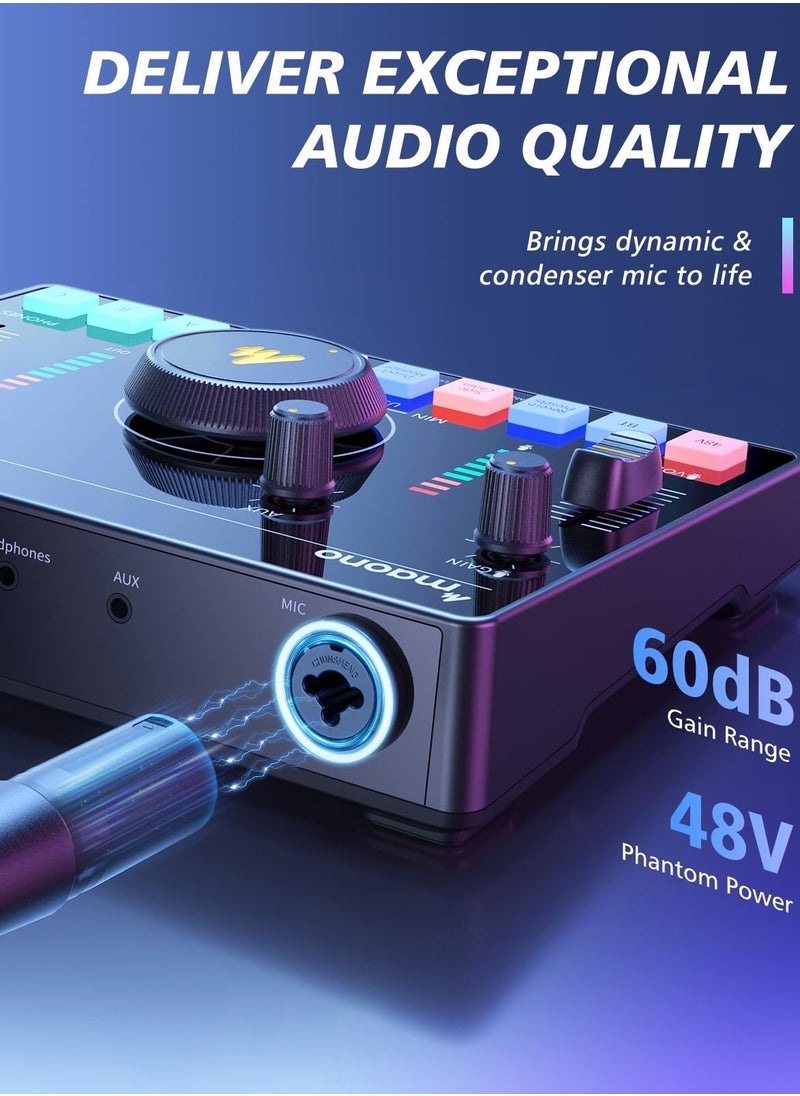 Maono - Streaming Audio Mixer/Live sound card/Audio Interface with Pro-preamp/Bluetooth/Built-in Battery/Noise Cancellation/48V Phantom Power for Live Streaming/Podcast Recording/Gaming - Image 1