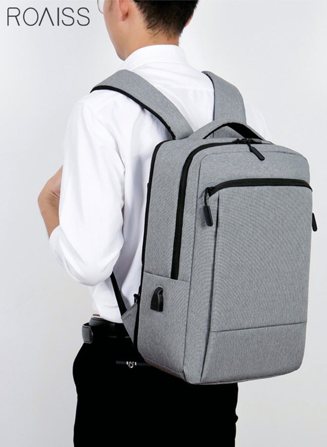 roaiss Scalable Waterproof Backpack Casual Breathable Large Capacity Oxford School Bag with USB Port for Men Work Travel Flight Business 15.6" Laptop Light Grey  - Image 1