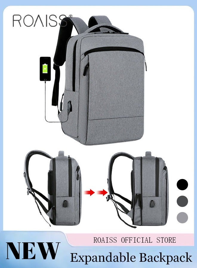 roaiss Scalable Waterproof Backpack Casual Breathable Large Capacity Oxford School Bag with USB Port for Men Work Travel Flight Business 15.6" Laptop Light Grey  - Image 2