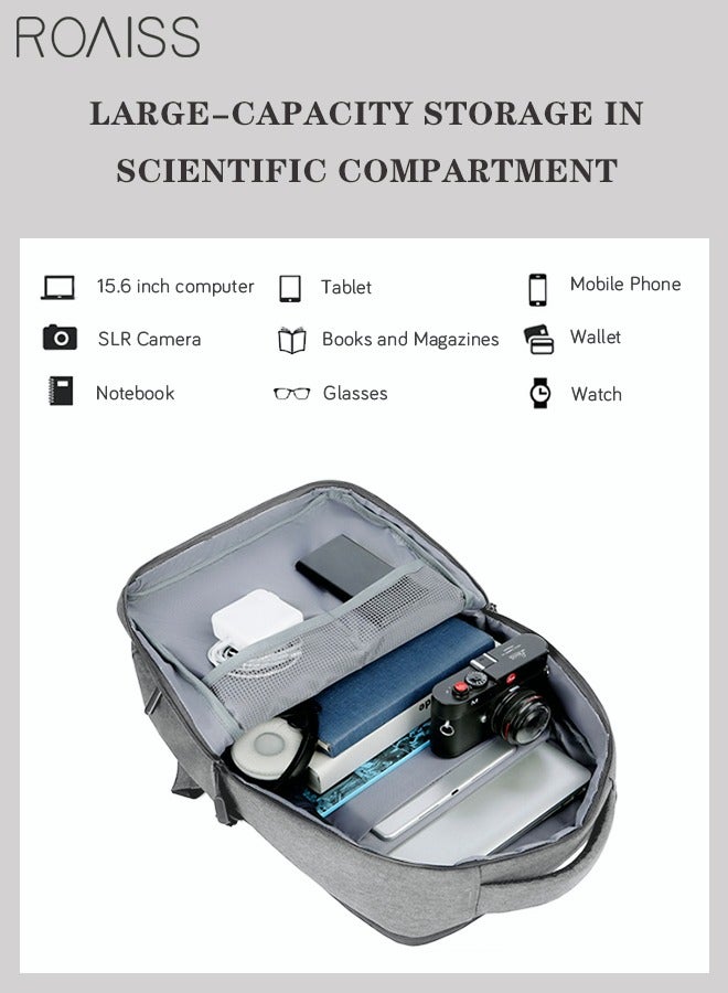 roaiss Scalable Waterproof Backpack Casual Breathable Large Capacity Oxford School Bag with USB Port for Men Work Travel Flight Business 15.6" Laptop Light Grey  - Image 3