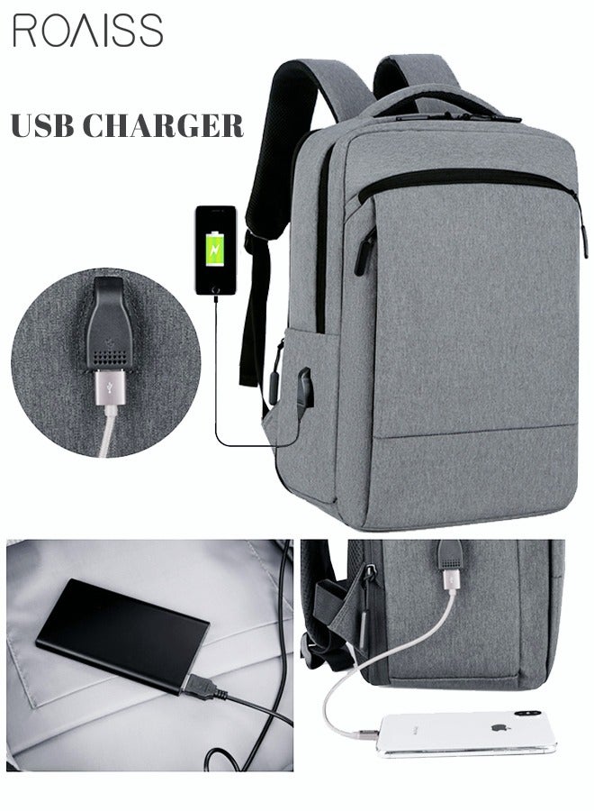 roaiss Scalable Waterproof Backpack Casual Breathable Large Capacity Oxford School Bag with USB Port for Men Work Travel Flight Business 15.6" Laptop Light Grey  - Image 4