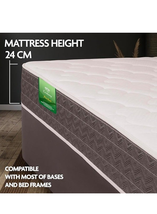 EASELIVING Orthopedic Pocket Spring Mattress - 24 cm Super King Size Mattress | Medium Firm Mattress with Motion Isolation & Breathable Fabric | Pressure Relief & Spine Support | 5-Year Warranty (200x200 cm) - Image 2