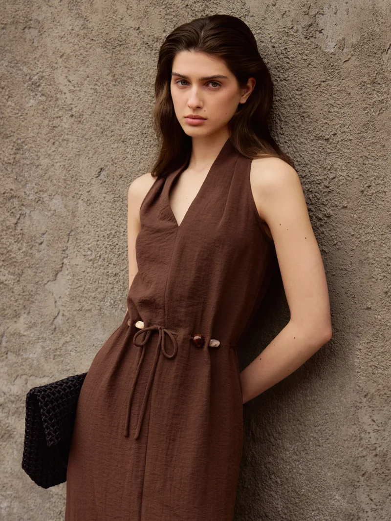 Lichi  Maxi dress in viscose with open shoulders and matching belt for Women | Best Price UAE