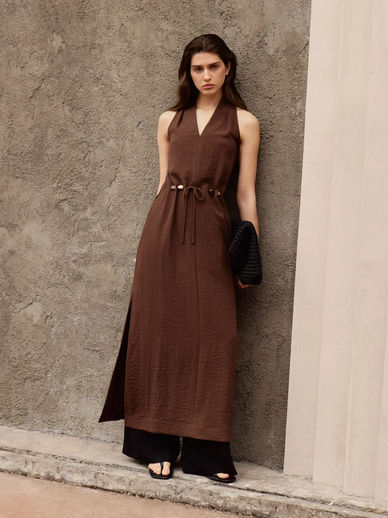 Lichi  Maxi dress in viscose with open shoulders and matching belt for Women | Best Price UAE