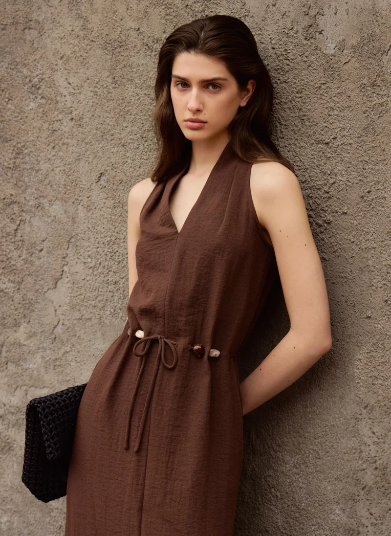 Lichi  Maxi dress in viscose with open shoulders and matching belt for Women | Best Price UAE