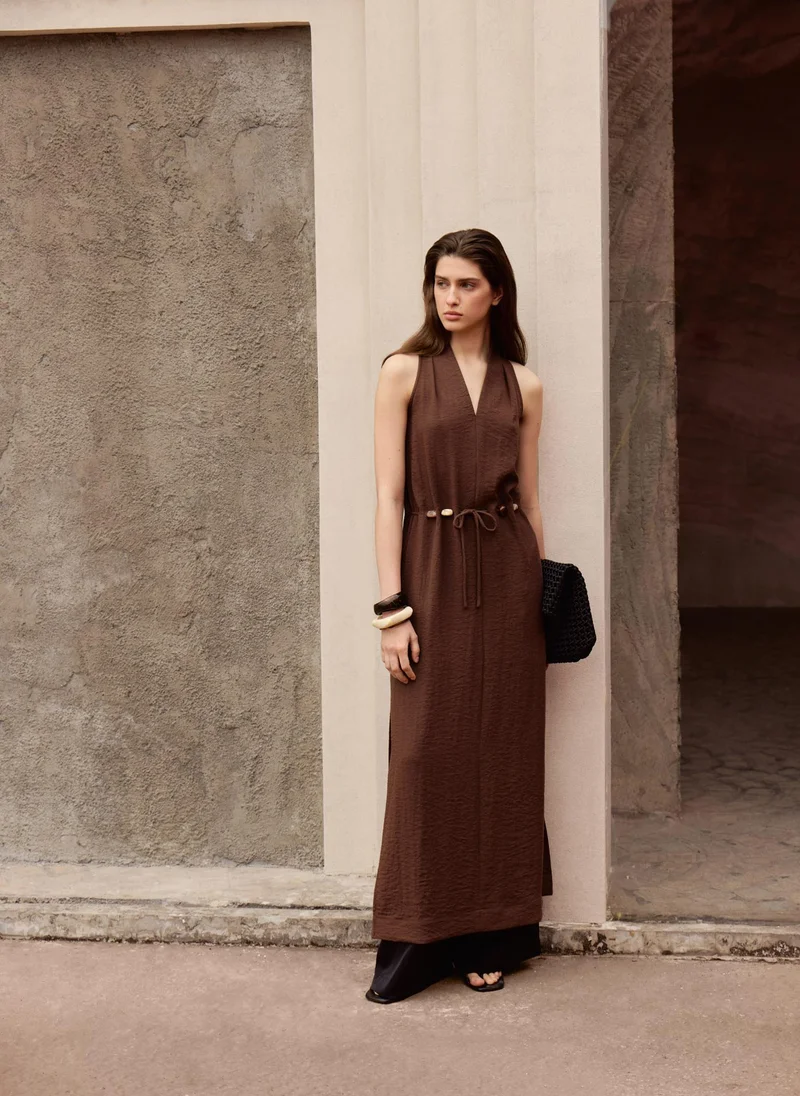 Lichi  Maxi dress in viscose with open shoulders and matching belt for Women | Best Price UAE