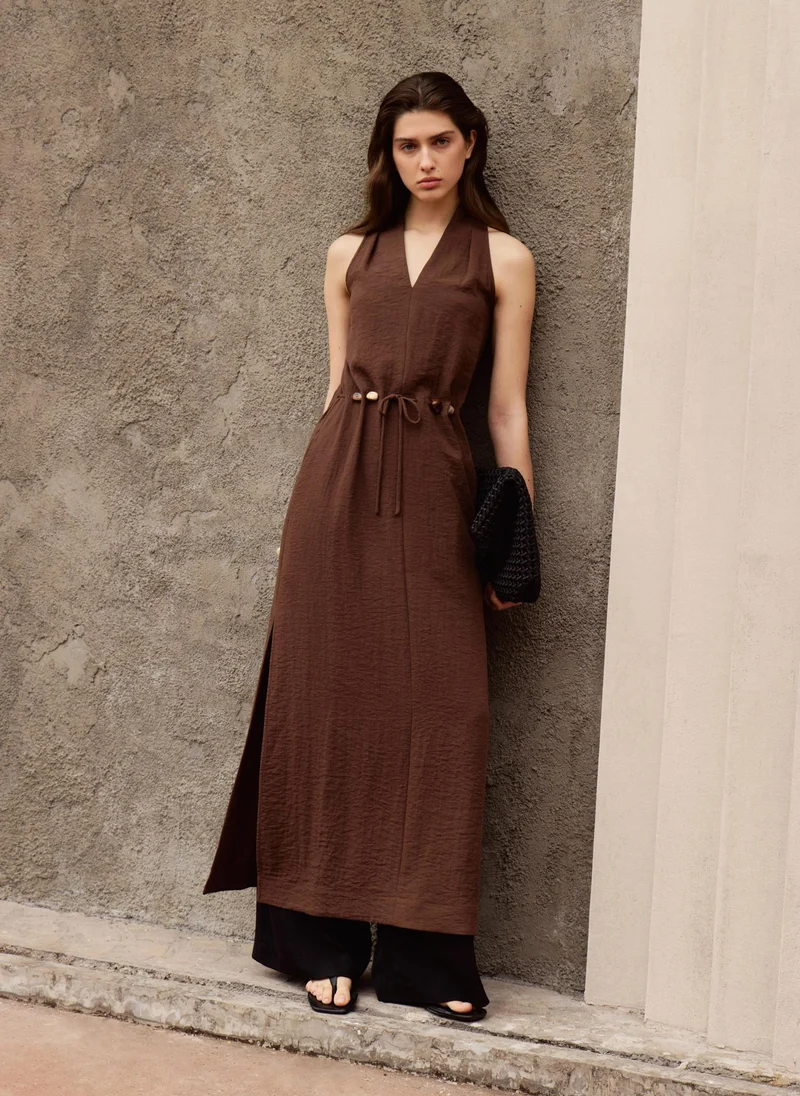 Lichi  Maxi dress in viscose with open shoulders and matching belt for Women | Best Price UAE