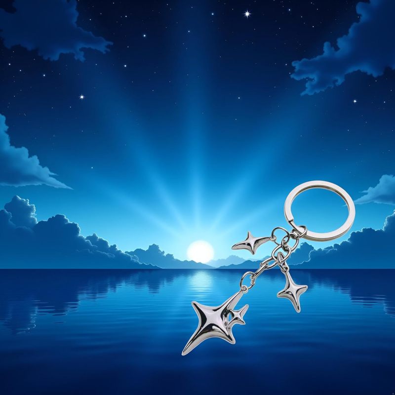 Silver Keychain: 9x3cm Stainless Steel - Tarnish-Resistant & Secure Star Moon Keychain for Daily Carry, Car Keys, Purses, Backpacks - Image 3