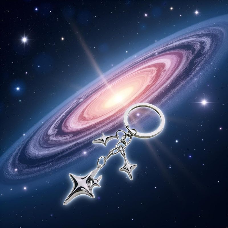 Silver Keychain: 9x3cm Stainless Steel - Tarnish-Resistant & Secure Star Moon Keychain for Daily Carry, Car Keys, Purses, Backpacks - Image 2