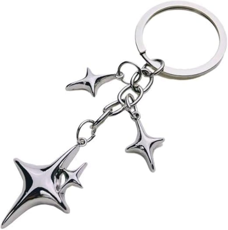 Silver Keychain: 9x3cm Stainless Steel - Tarnish-Resistant & Secure Star Moon Keychain for Daily Carry, Car Keys, Purses, Backpacks - Image 1
