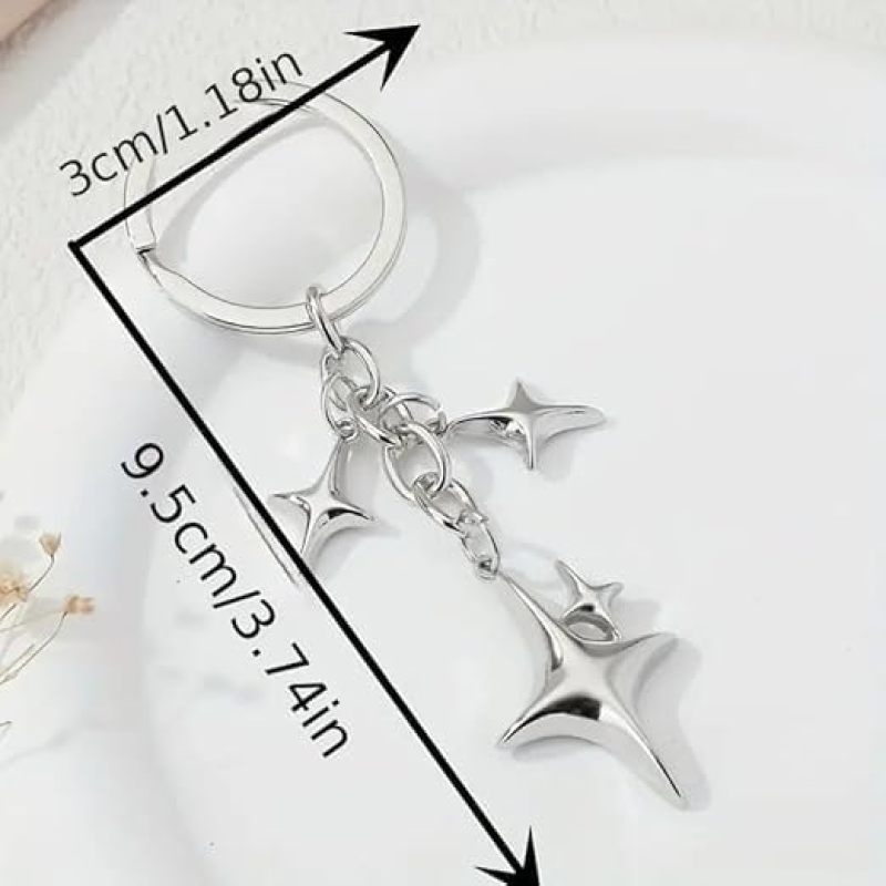 Silver Keychain: 9x3cm Stainless Steel - Tarnish-Resistant & Secure Star Moon Keychain for Daily Carry, Car Keys, Purses, Backpacks - Image 4