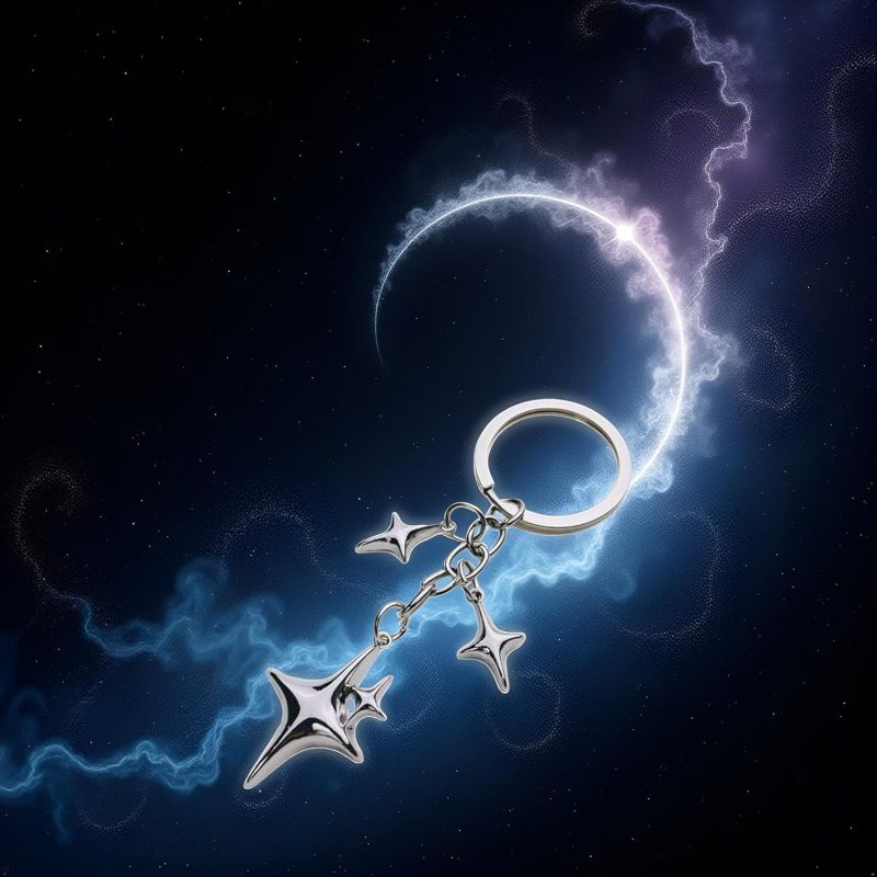 Silver Keychain: 9x3cm Stainless Steel - Tarnish-Resistant & Secure Star Moon Keychain for Daily Carry, Car Keys, Purses, Backpacks - Image 5
