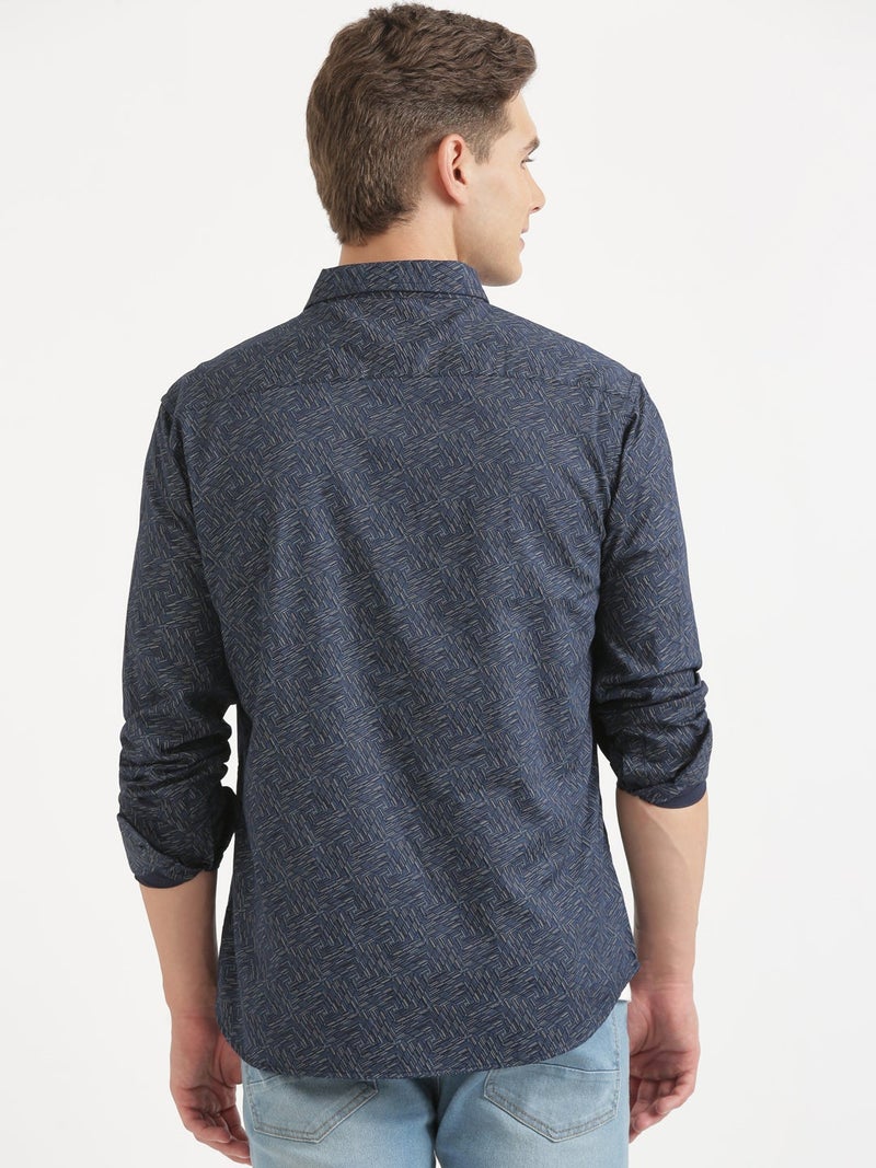 Joven Navy Blue Printed Casual Shirt for Men - Image 2