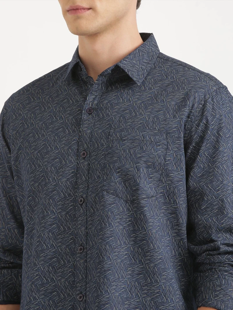 Joven  Navy Blue Printed Casual Shirt for Men for Men | Best Price UAE
