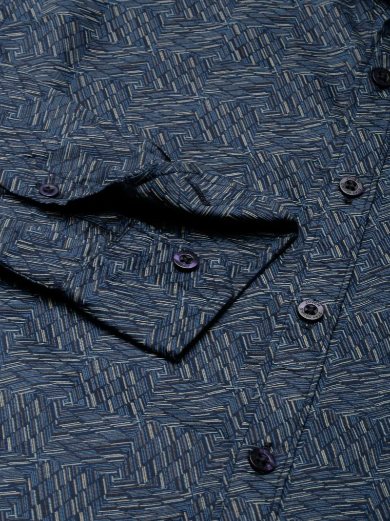 Joven  Navy Blue Printed Casual Shirt for Men for Men | Best Price UAE