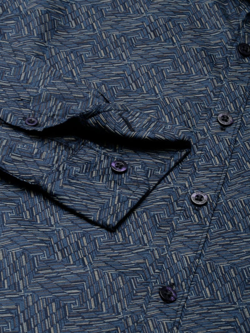 Joven Navy Blue Printed Casual Shirt for Men - Image 5