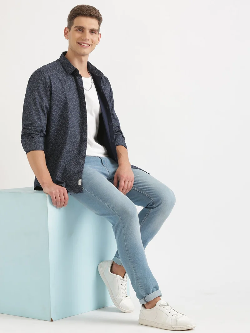 Joven  Navy Blue Printed Casual Shirt for Men for Men | Best Price UAE