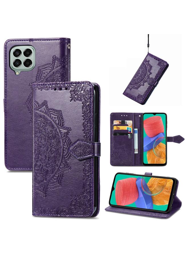 اس-توب جراب لهاتف Samsung Galaxy M33 5G، جراب هاتف جلدي قلاب أفقي منقوش بنقشة زهرة ماندالا - Image 1