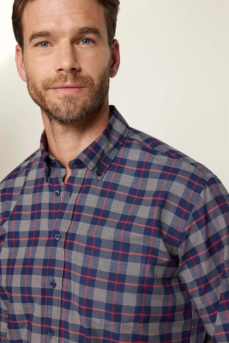 Tudors Classic Fit Button Collar Small Checked Cotton Men's Multicolored Shirt