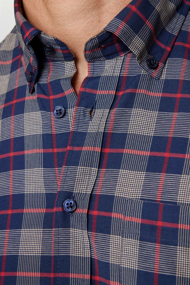 Tudors Classic Fit Button Collar Small Checked Cotton Men's Multicolored Shirt