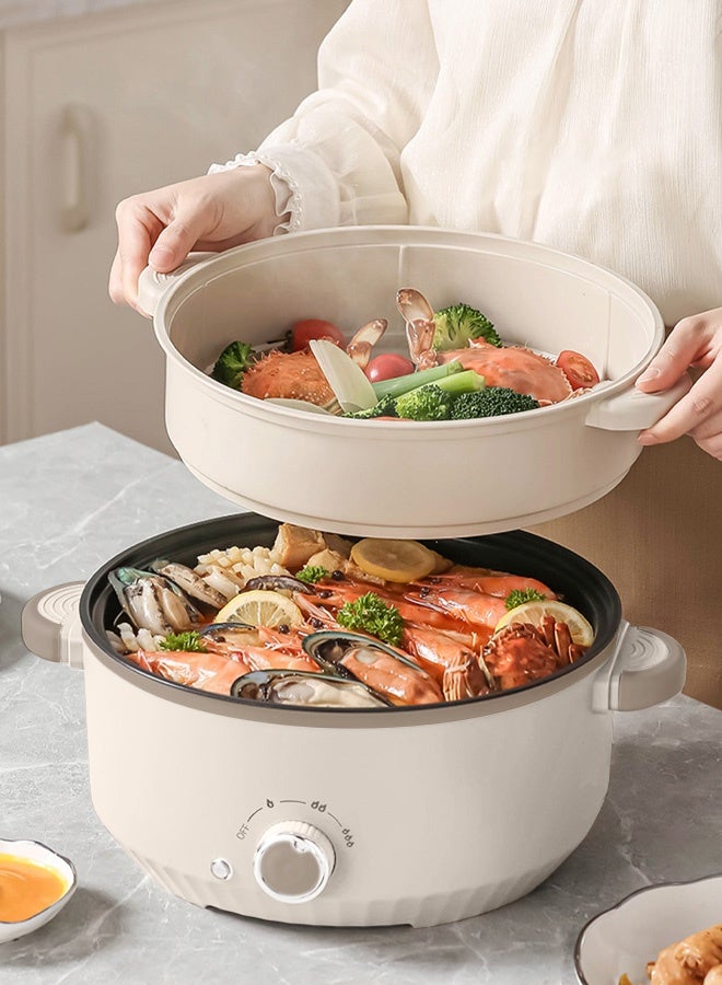 APEX Electric Cooker, 3L Non-Stick Sauté Pan, Hot Pot Electric with Steamer, Multi-functional Cooker for Stir Fry, Steak, Noodles, Soup Soup with Power Adjustment - Image 4