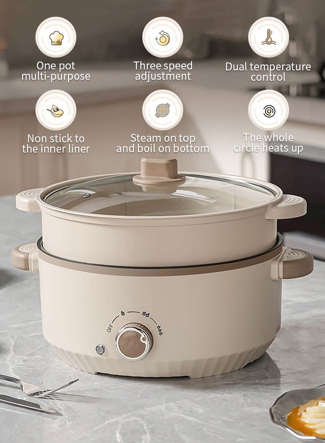 APEX Electric Cooker, 3L Non-Stick Sauté Pan, Hot Pot Electric with Steamer, Multi-functional Cooker for Stir Fry, Steak, Noodles, Soup Soup with Power Adjustment - Image 3