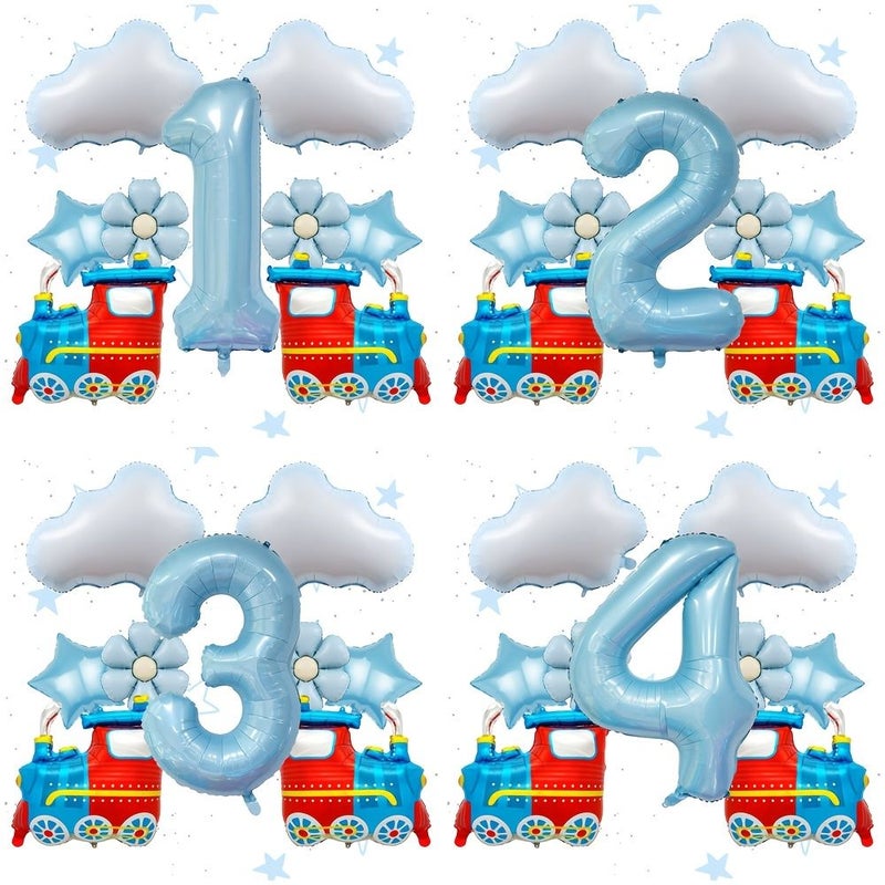 Blue Train Cloud Light Blue Balloon Set For Birthday Party Transportation Theme Atmosphere Celebration Gift Event Festival Decoration - Image 1