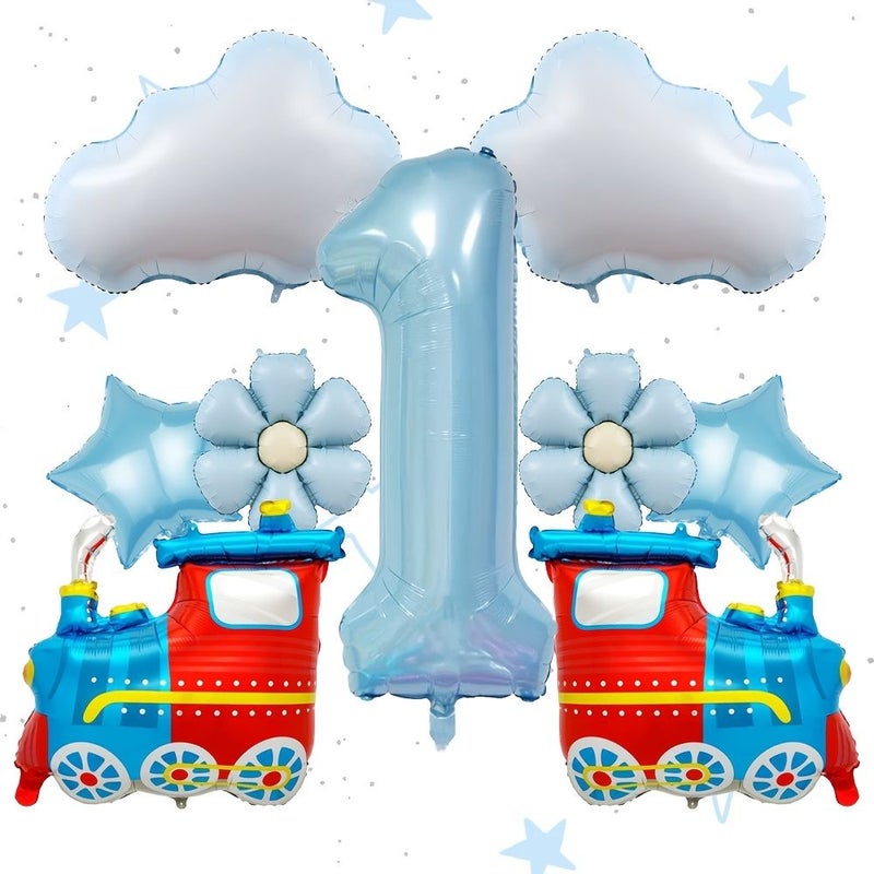 Blue Train Cloud Light Blue Balloon Set For Birthday Party Transportation Theme Atmosphere Celebration Gift Event Festival Decoration - Image 2