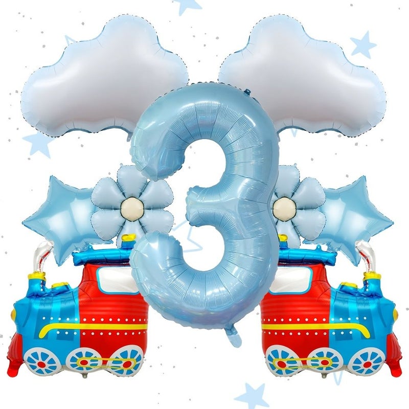 Blue Train Cloud Light Blue Balloon Set For Birthday Party Transportation Theme Atmosphere Celebration Gift Event Festival Decoration - Image 5
