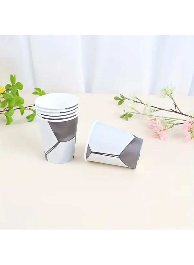 6 Pcs 9 Ounce Black And White Watercolor Disposable Paper Football Cups For Party Festive Decoration Drinkware - Image 2