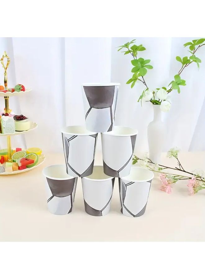 6 Pcs 9 Ounce Black And White Watercolor Disposable Paper Football Cups For Party Festive Decoration Drinkware - Image 4