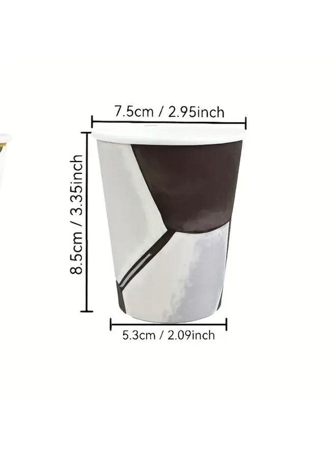 6 Pcs 9 Ounce Black And White Watercolor Disposable Paper Football Cups For Party Festive Decoration Drinkware - Image 3