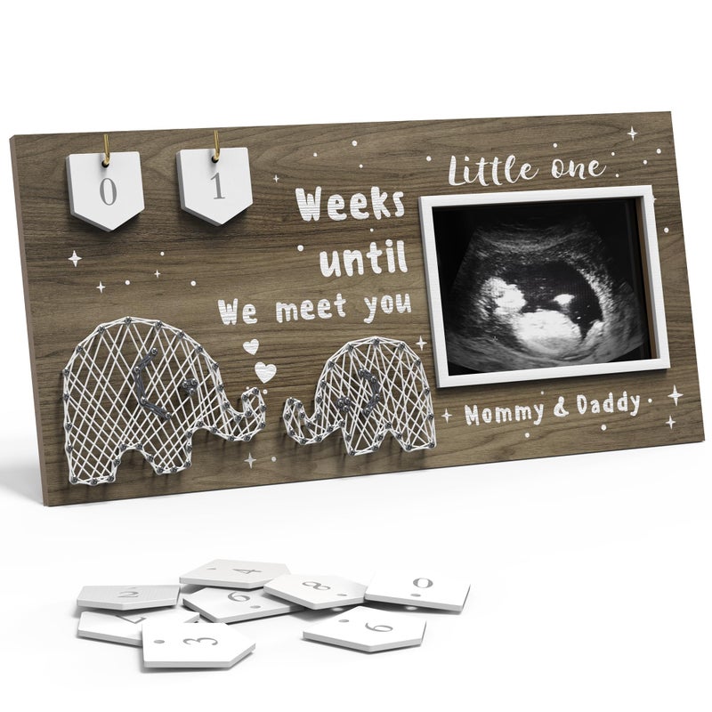 Eurset Baby Sonogram Picture Frame Countdown Weeks - Standard 4""X3"" Ultrasound Photo - Pregnancy Announcements Ideas - Gender Reveal Baby-Shower Gift - New Mom Expecting Parents To Be Keepsake Gifts - Image 1