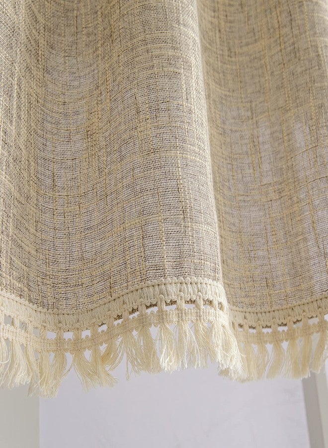 BD BEDA HOME ستارة Beda Home Tassel Linen Textured Swag Curtain Valance لمطبخ المنازل الريفية؛ ستارة قصيرة ريفية تسمح بمرور الضوء، مناسبة للنوافذ الصغيرة، توفر خصوصية إضافية لغرفة النوم، تصميم جيب للعمود (لون رمادي داكن، 52 عرض × 18 طول - قطعة واحدة) - Image 5