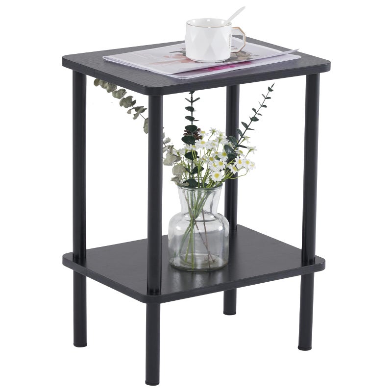 Apicizon 2 Tier End Table Small Side Table with Solid Wood Legs Boho Bedside Table with Storage Shelf Nightstand for Small Spaces Bedroom Living Room Entryway Farmhouse Easy Assembly Black