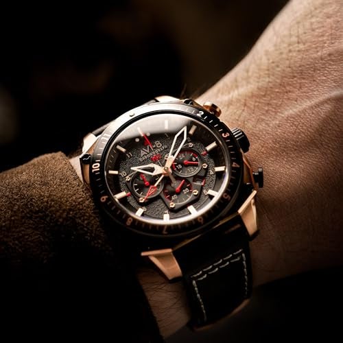 AVI-8 AVI8 Mens 44mm Hawker Hunter Atlas Dual Time Chronograph Jet Black Watch with Leather Strap AV410006 - Image 3