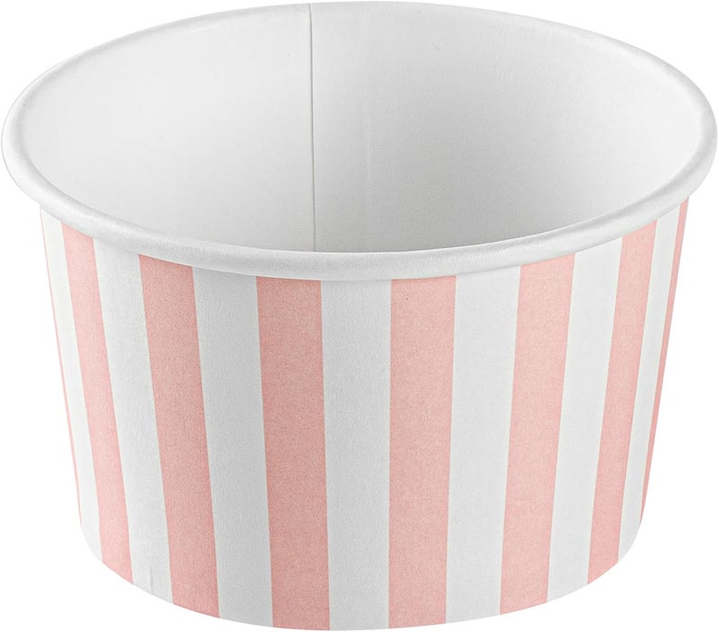 Restaurantware أكواب حلوى 5 أونصات أكواب آيس كريم قابلة للتصرف 50 غطاء يباع بشكل منفصل أكواب فريو مزينة بخطوط وردية وبيضاء للمواد الغذائية الساخنة والباردة مثالية للجيلاتو أو الموسى - Image 2