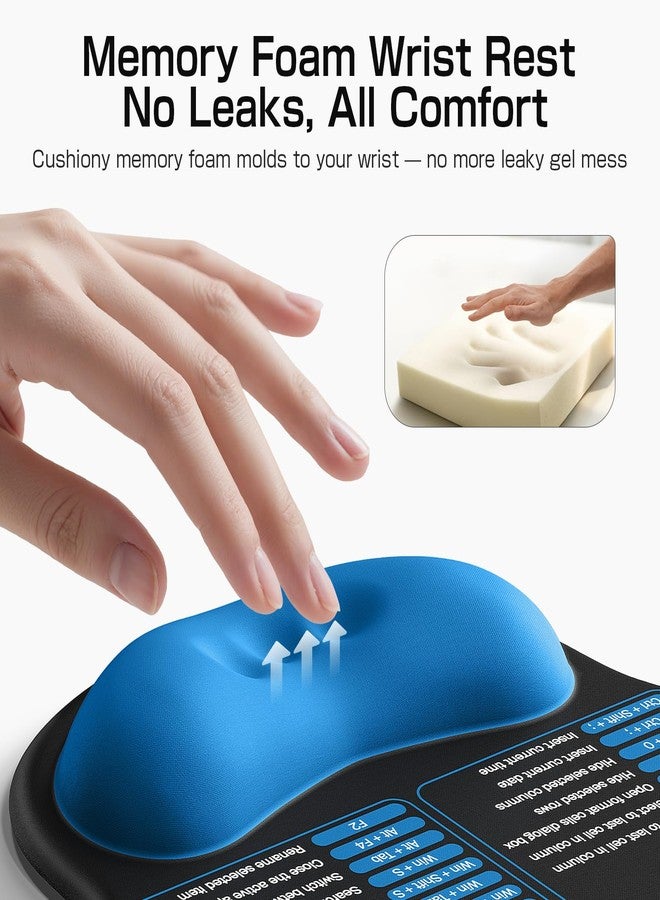 Senetem Mouse Pad with Wrist Rest - Ergonomic Memory Foam Support, Small Cute Excel Cheat Sheet Mousepad with Windows & Office Shortcuts, Non-Slip PU Base, for Computer Desk Laptop Travel, Black Blue - Image 4